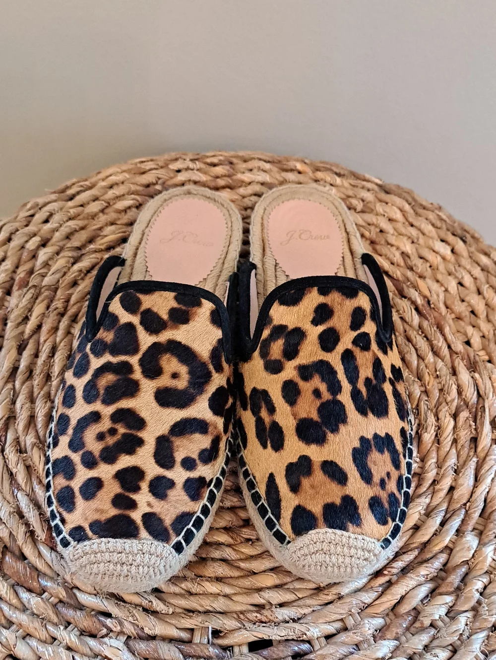 J.Crew Womens Preppy Leopard Print Calf Hair Slip On Espadrilles Flat Mules 7.5